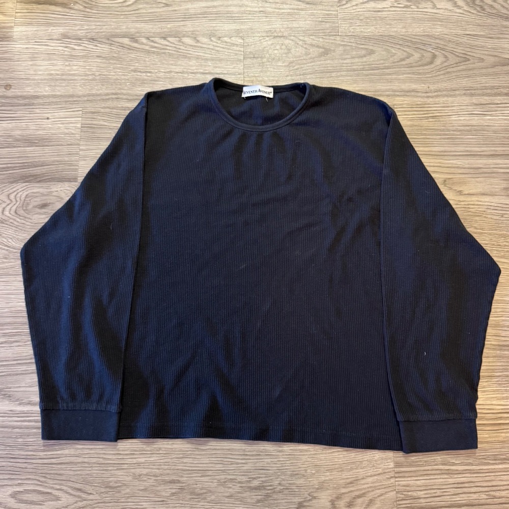 Y2K Seventh Avenue Navy Blue Waffle Knit Thermal Shirt XL